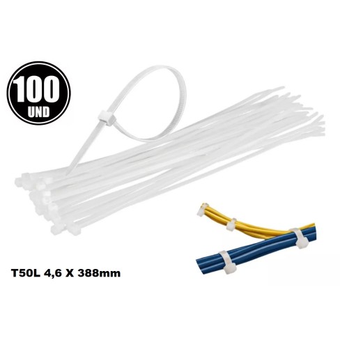 ABRACADEIRA NYLON BRANCA T-50L 390MM X4.6MM C/100