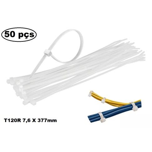 ABRACADEIRA NYLON BRANCA T-120R 390MM X7.6MM C/50