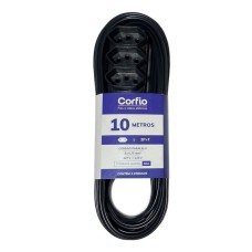 EXTENSAO CORFIO 2P+T PP PRETO 3X0,75 10A 10 METROS