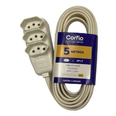 EXTENSAO CORFIO 2P+T PP BRANCO 3X0,75 10A 5 METROS