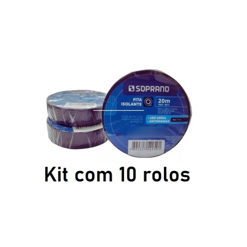 FITA ISOLANTE SOPRANO 20M PRETA com 10 rolos FIS-BT 13 20 19